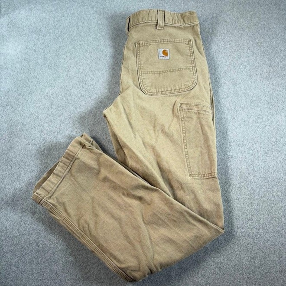 Carhartt Carpenter Pants Mens 33x32 Tan Khaki Canvas Relaxed Workwear Distressed